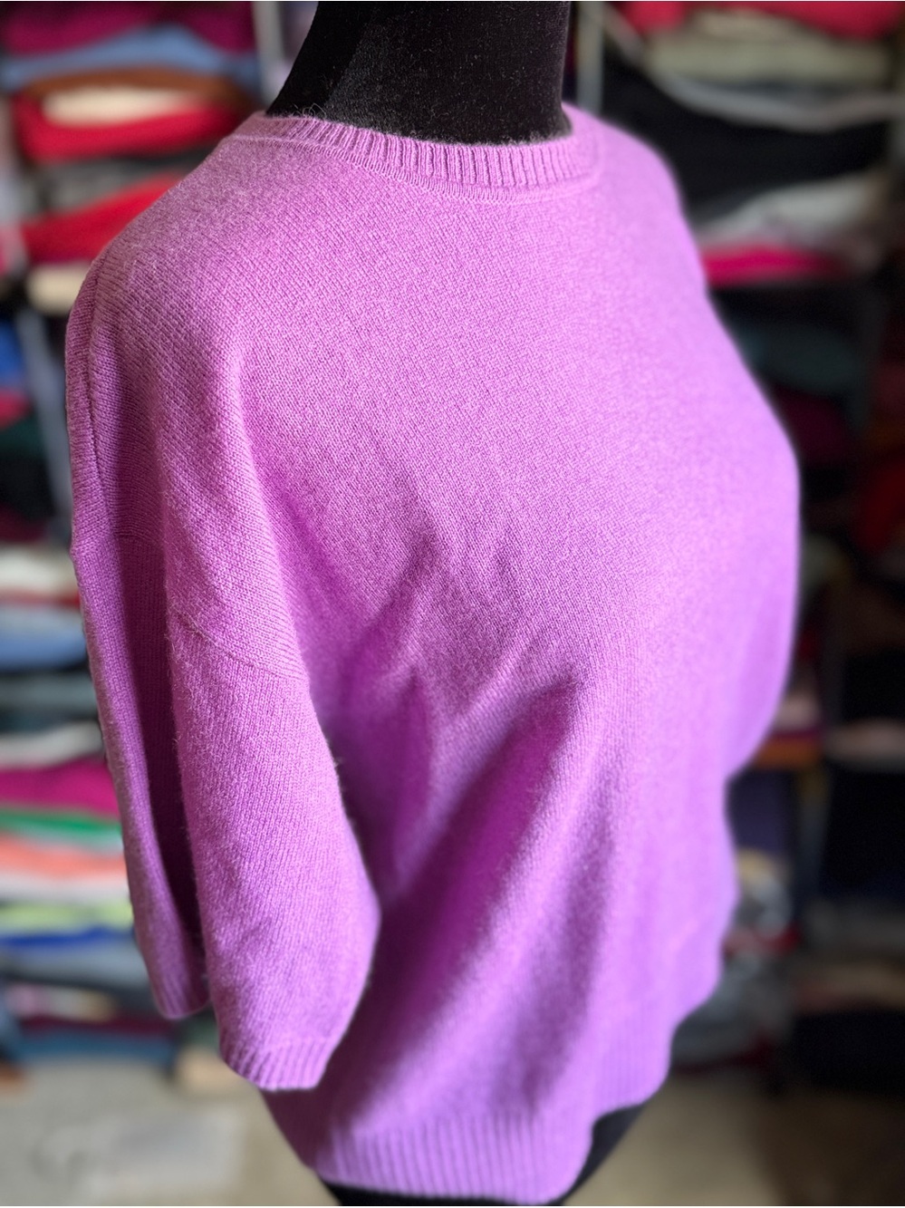 Women's Light Purple Crewneck Short-Sleeved Cashmere Sweater